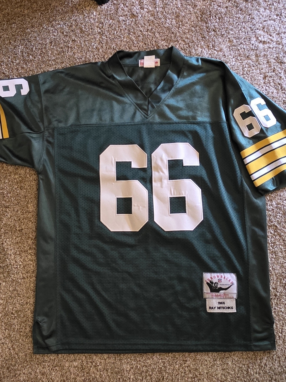 Mitchell & Ness Green and Gold Football Jersey #66